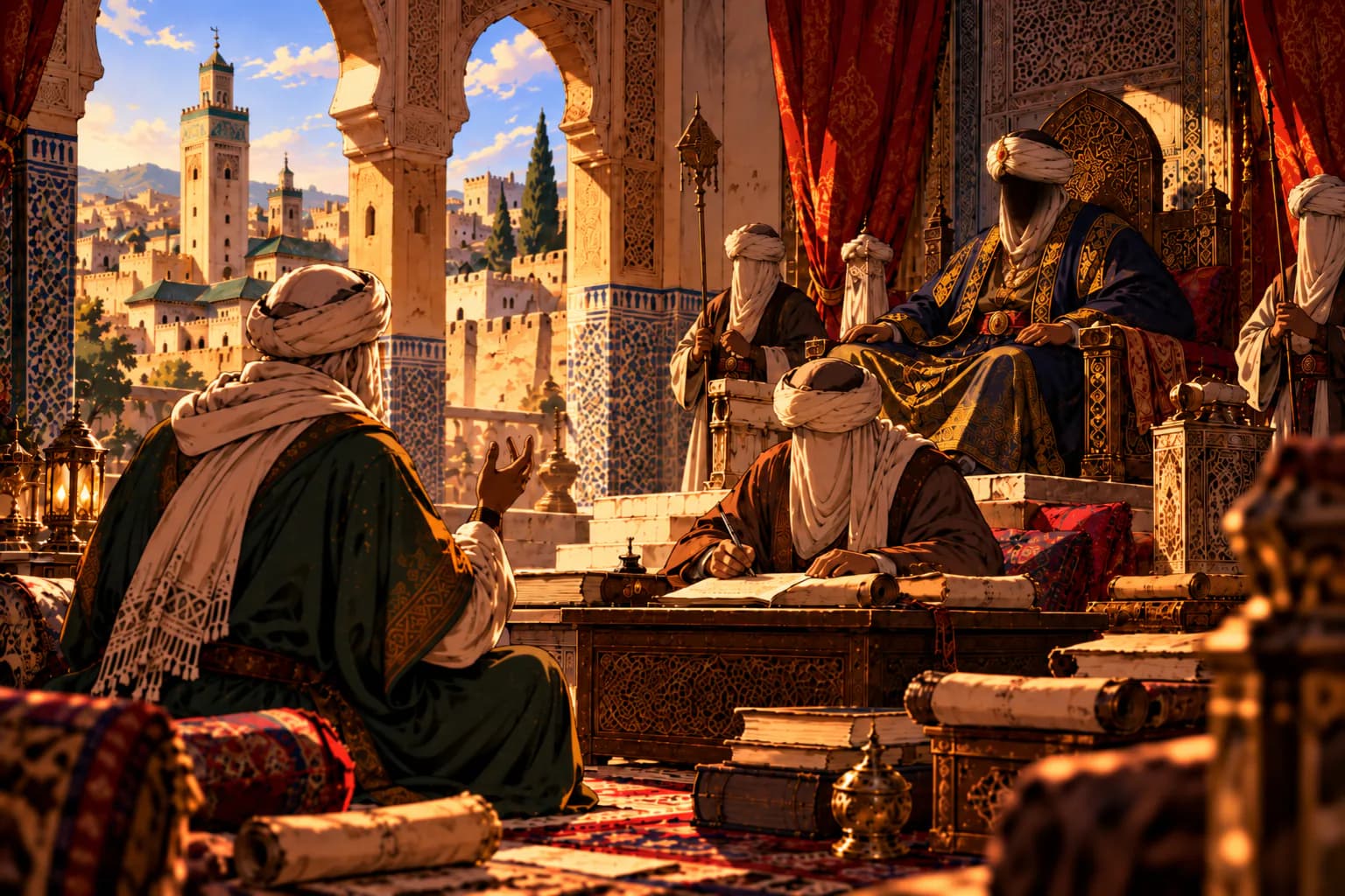 فاس، 1355: بأمر من السلطان أبي عنان، أملى رحلته على الأديب ابن جزي.